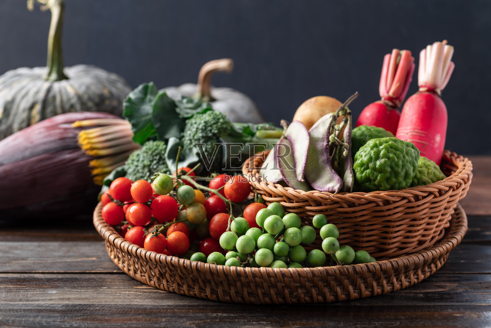 有机东南亚蔬菜来自当地农贸市场，泰国北部照片摄影图片