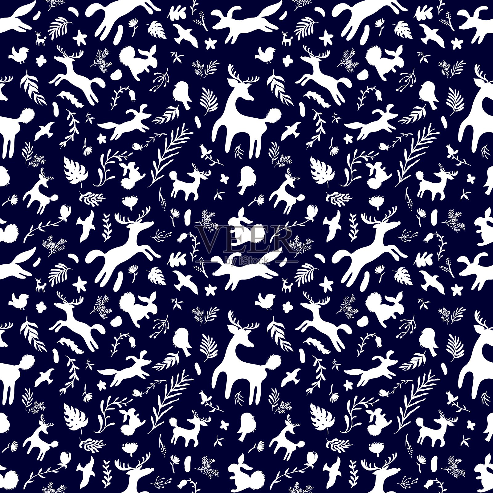 无缝图案可爱的野生动物与热带花卉和热带树叶插图，印刷t恤，纺织品，包装纸插画图片素材