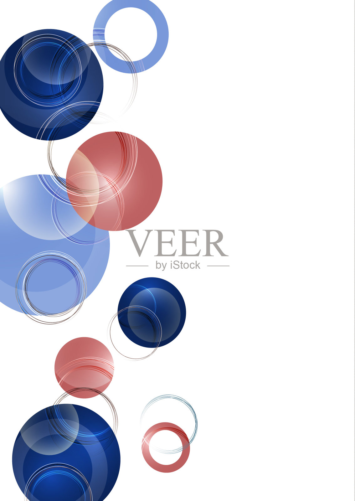 圆形设计背景与重叠的圆形图案。带彩色圆圈的横幅。向量插画图片素材