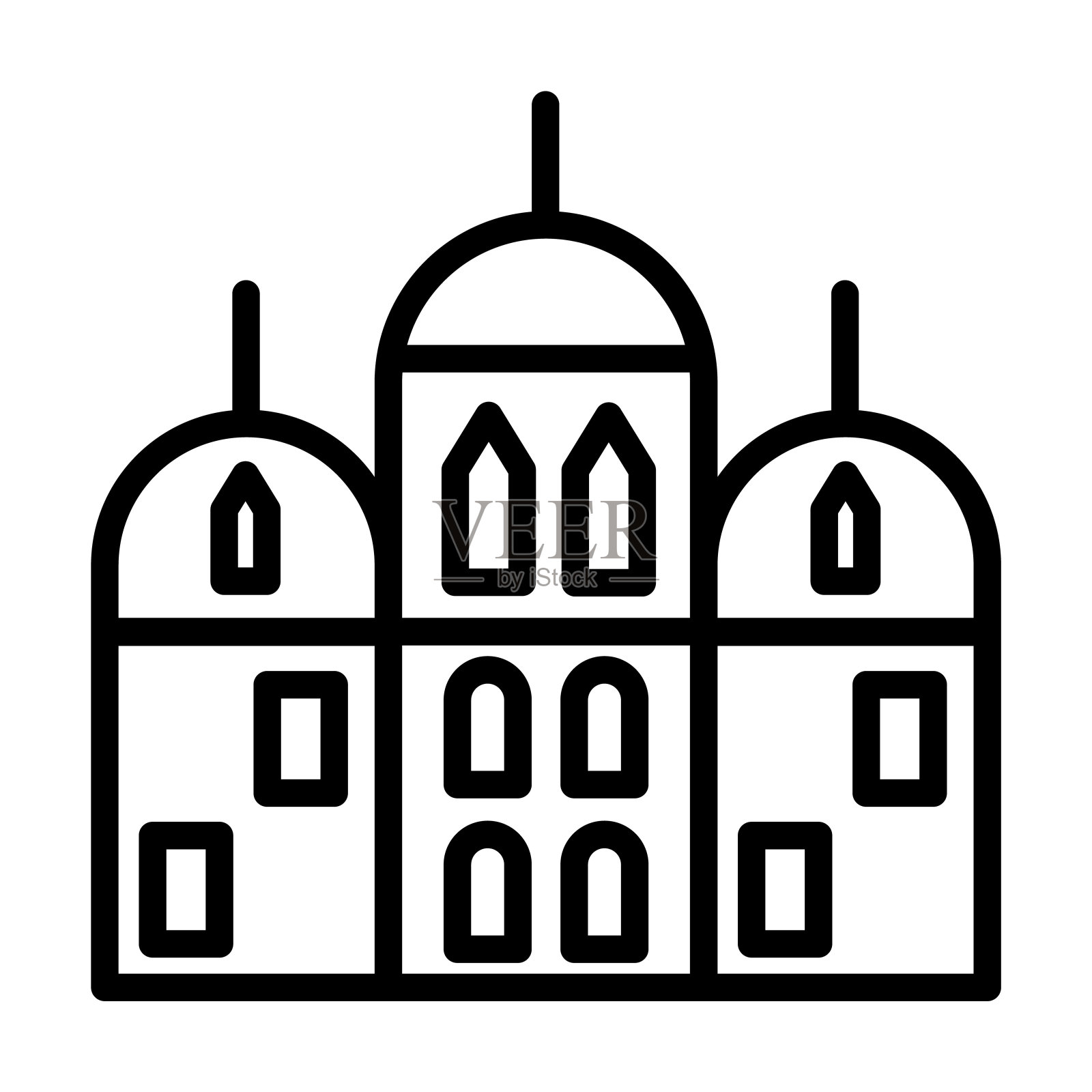 从建筑物收集的Gurdwara图标。薄线性gurdwara，锡克教，宗师轮廓图标孤立在白色背景。线矢量gurdwara符号，网络和移动的符号。插画图片素材