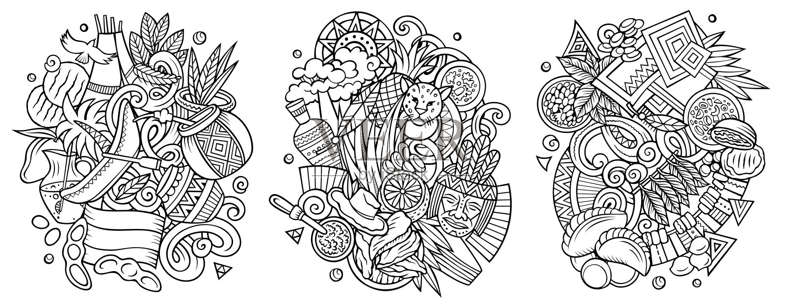 巴拉圭卡通矢量涂鸦设计集。插画图片素材