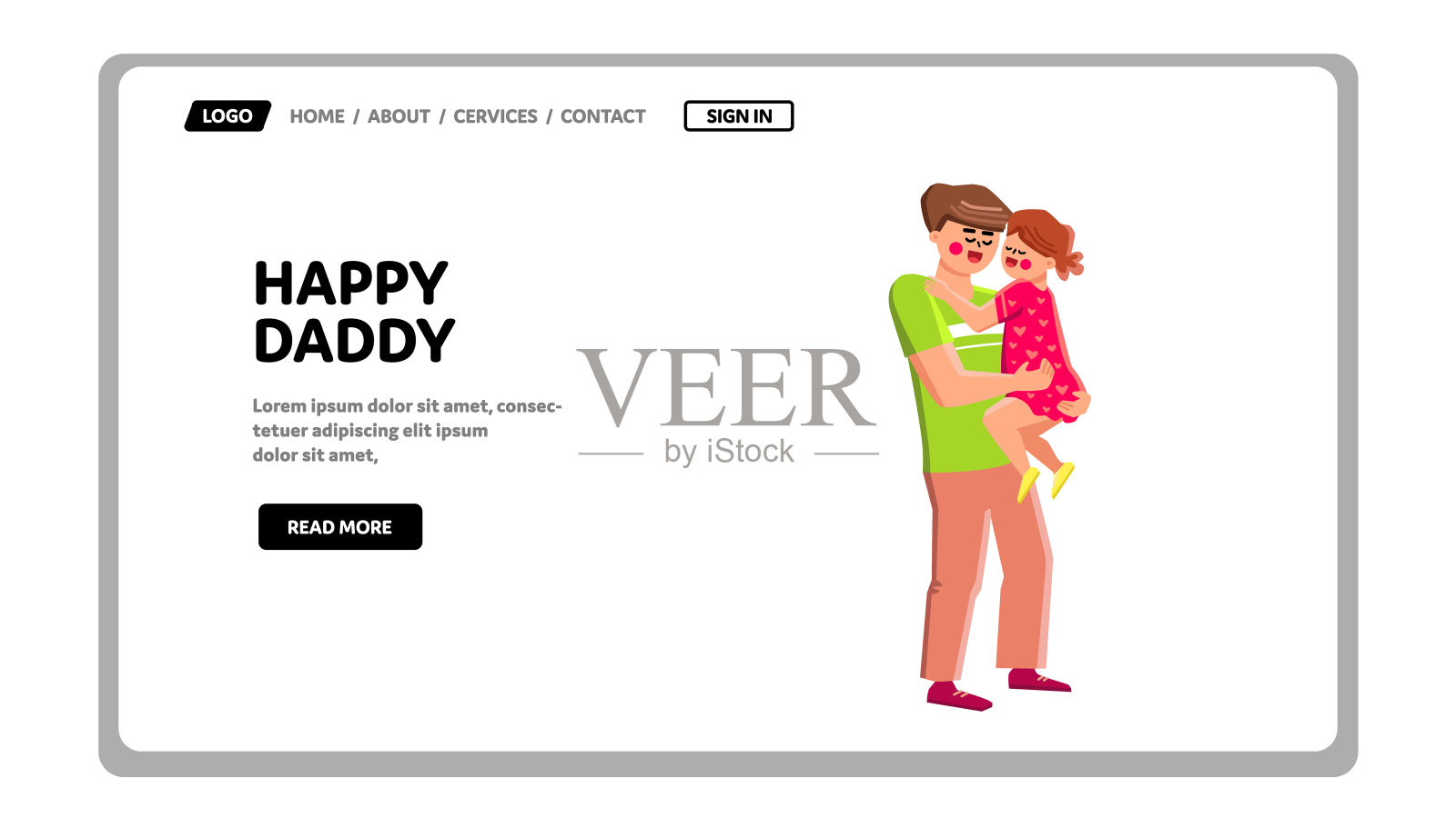 快乐爸爸与女儿一起玩向量插画图片素材