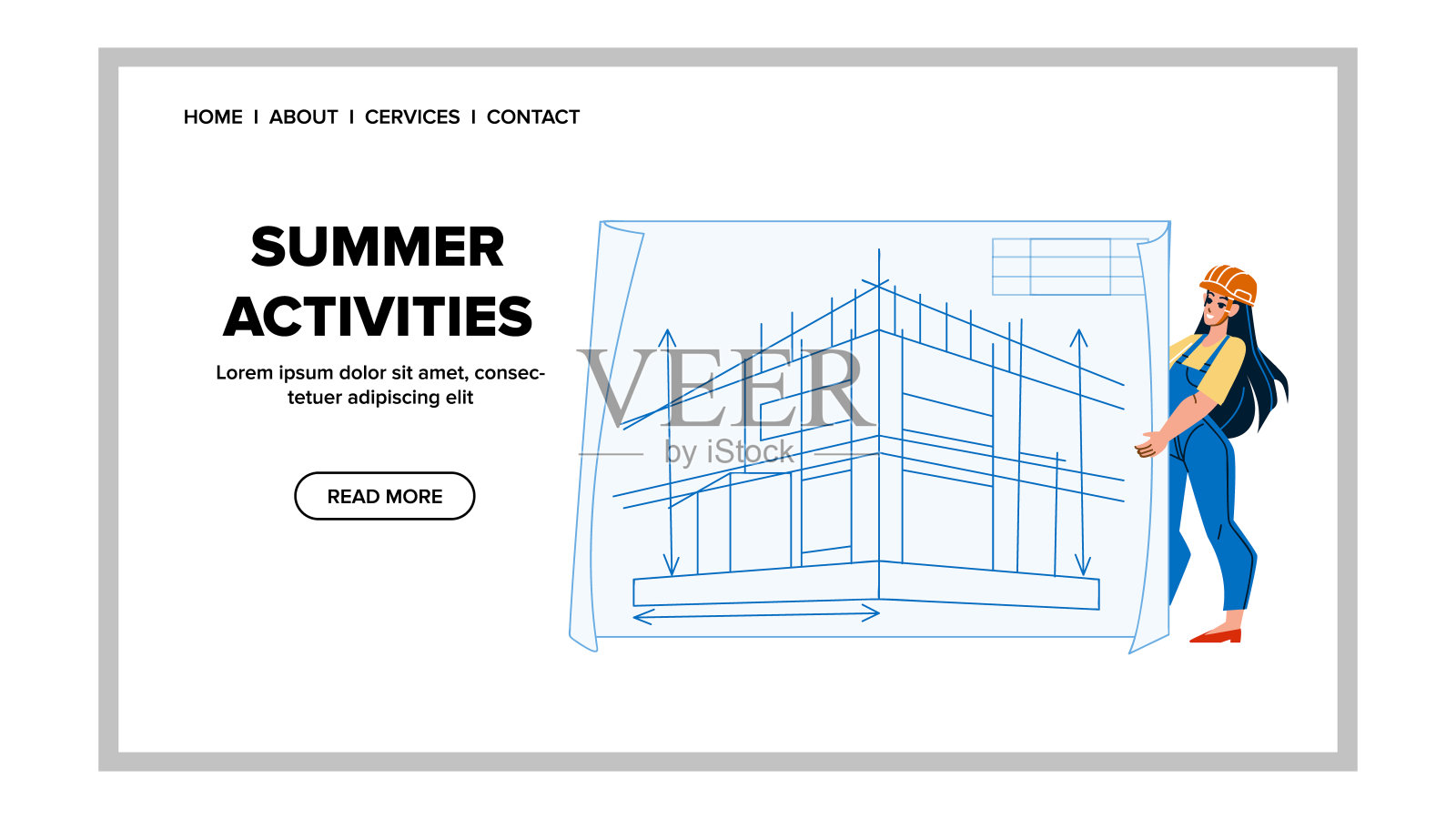 夏季活动建设者建设牧场向量插画图片素材