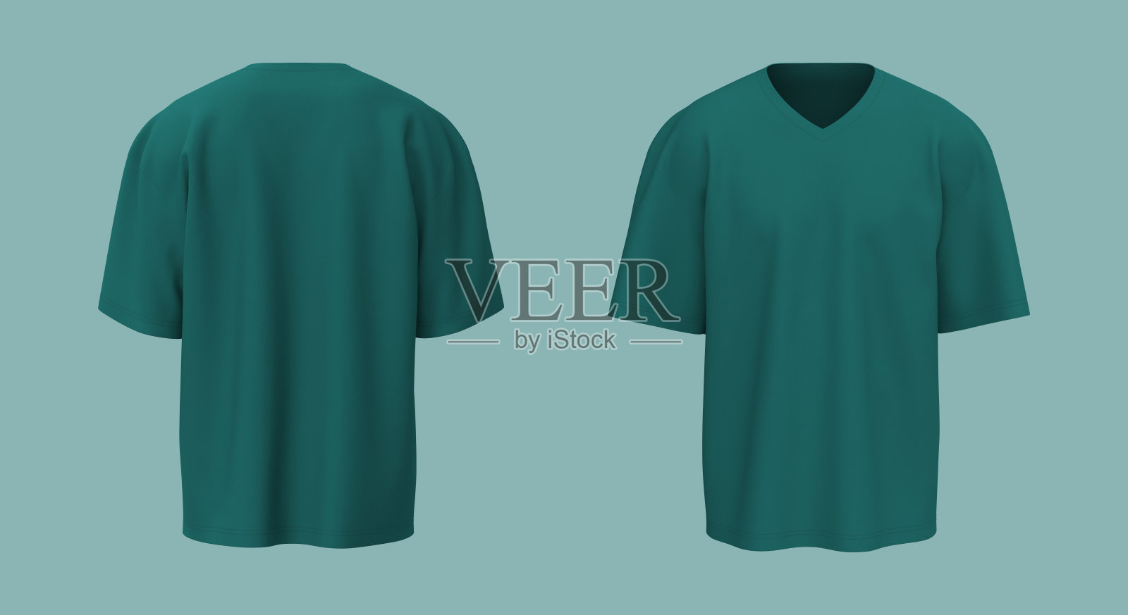 男装短袖t恤模型前后视图，设计演示打印，3d插图，3d渲染照片摄影图片
