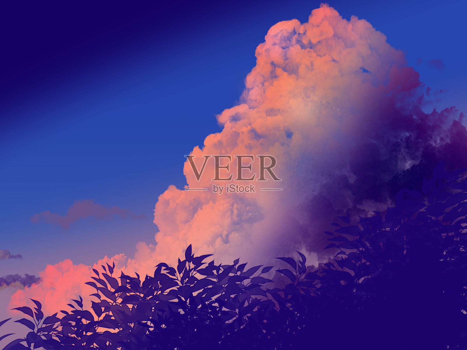 夏天的日落和彩虹云。插画图片素材