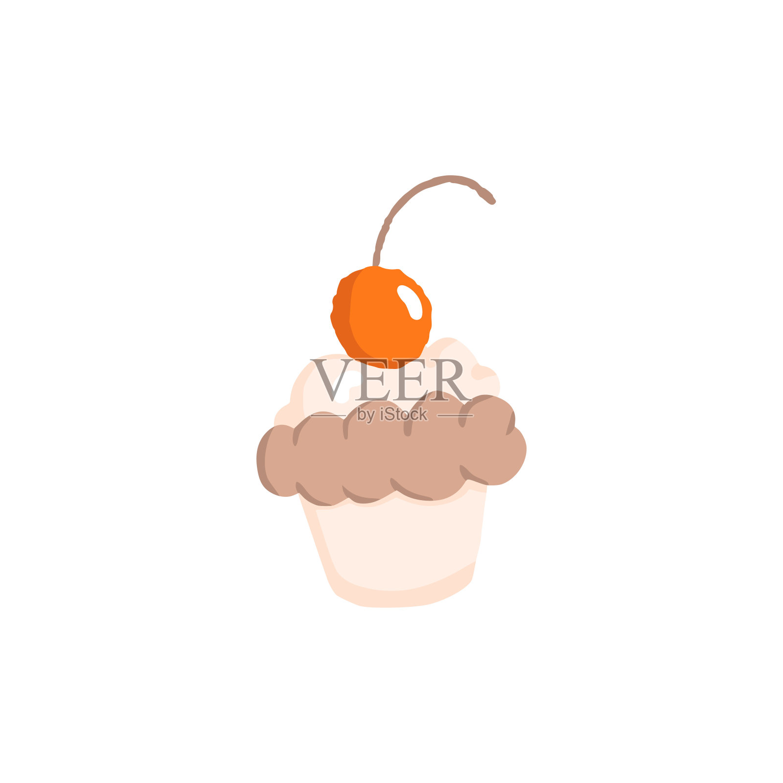 可爱的概念纸杯蛋糕图标背景，剪纸蛋糕与浆果卡通矢量插图，涂鸦符号孤立在白色插画图片素材