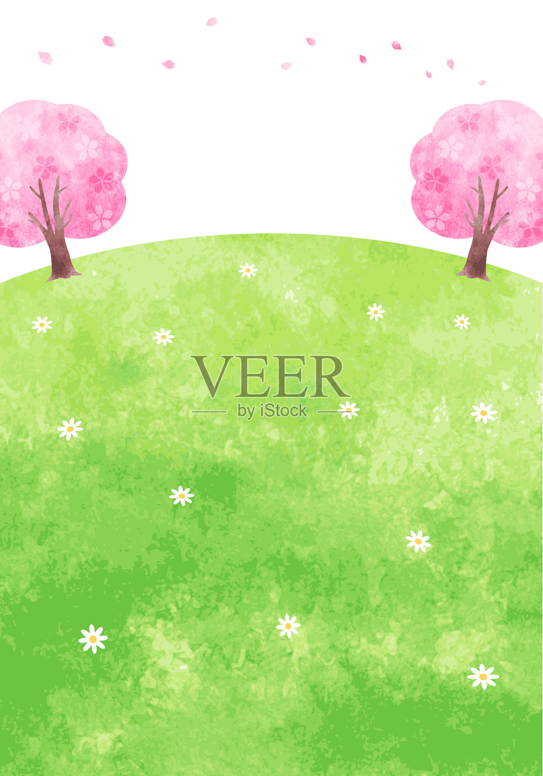 樱花和田野的背景插图插画图片素材