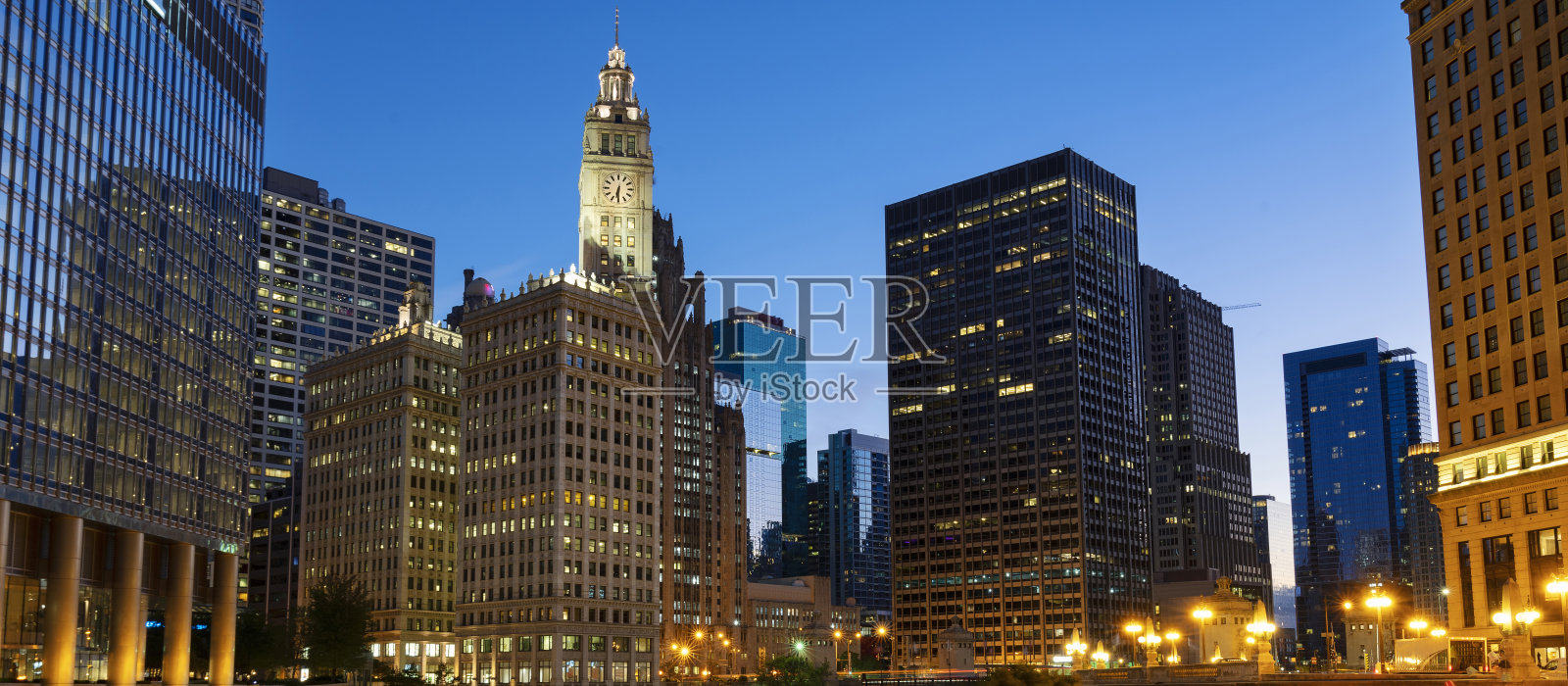 芝加哥晨光下的景色照片摄影图片