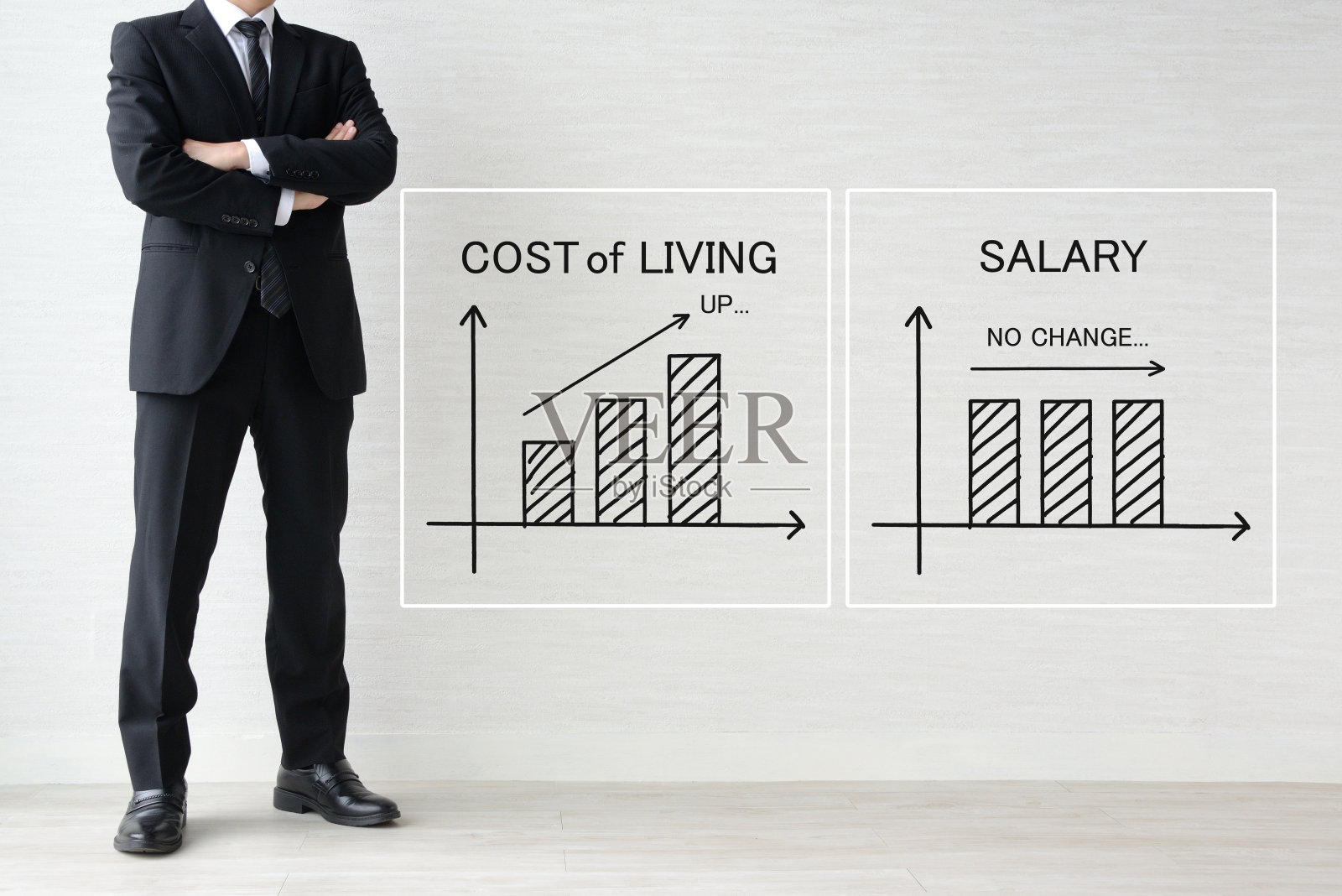 商人与生活成本和工资过渡图照片摄影图片