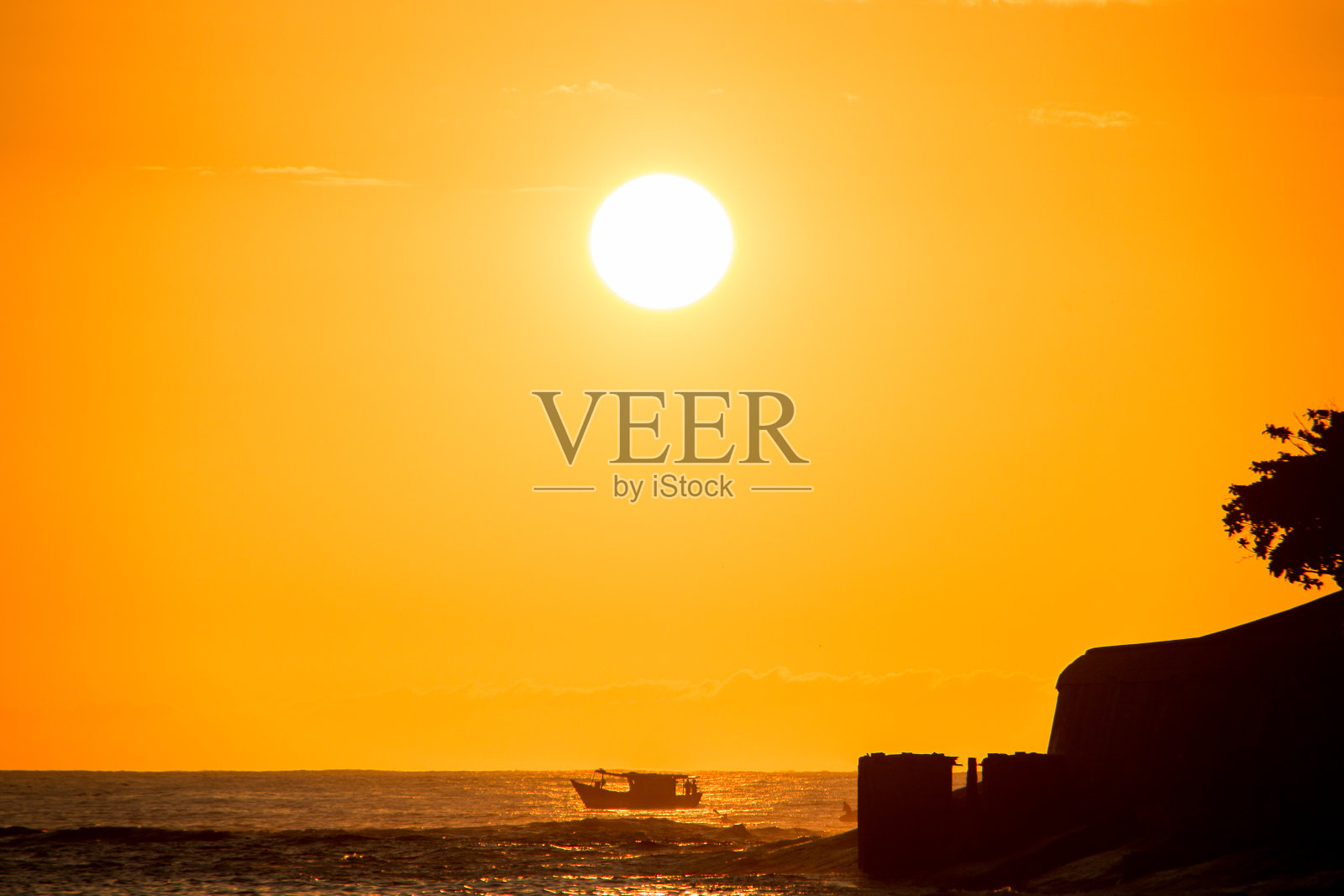 里约热内卢科帕卡巴纳海滩的日出。照片摄影图片