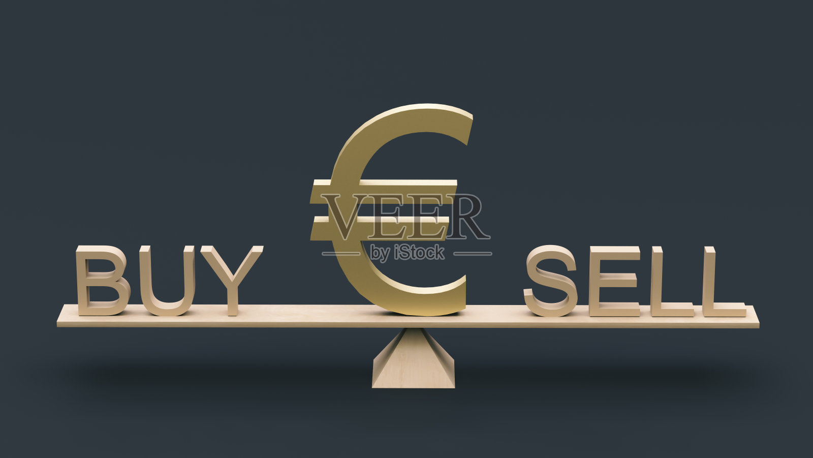 欧元符号设置在木制钢索中间的铭文买卖上，背景为黑色。3 d渲染。金融概念，汇率，外汇照片摄影图片