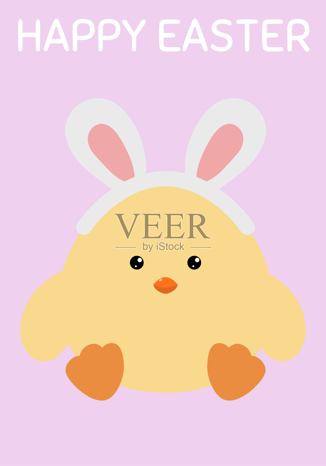 长着兔子耳朵的复活节小鸡。插画图片素材