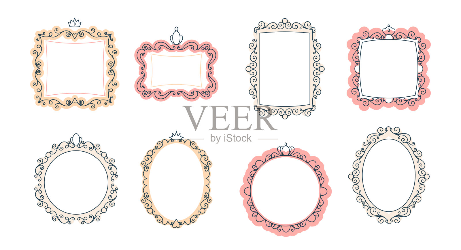 给戴王冠的公主准备的一套可爱的镜子插画图片素材