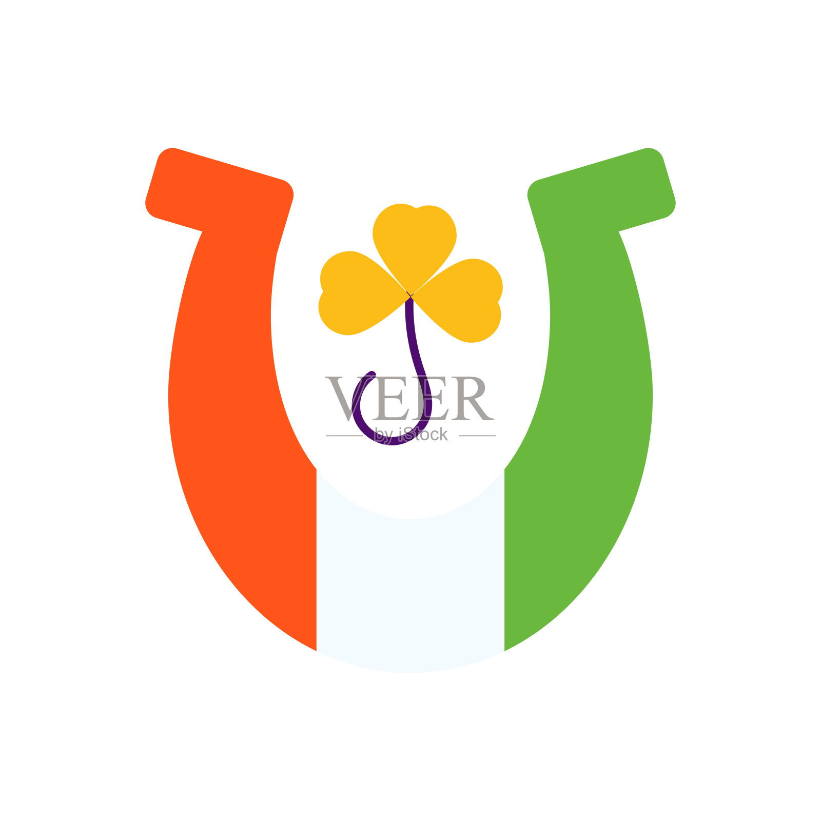 马蹄铁矢量平面图标设计插图。圣帕特里克节的标志在白色背景EPS 10文件插画图片素材