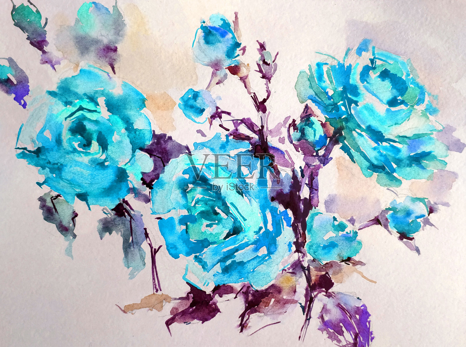 抽象鲜艳的装饰背景。花的图案手工制作。美丽温柔浪漫的夏日玫瑰花插画图片素材