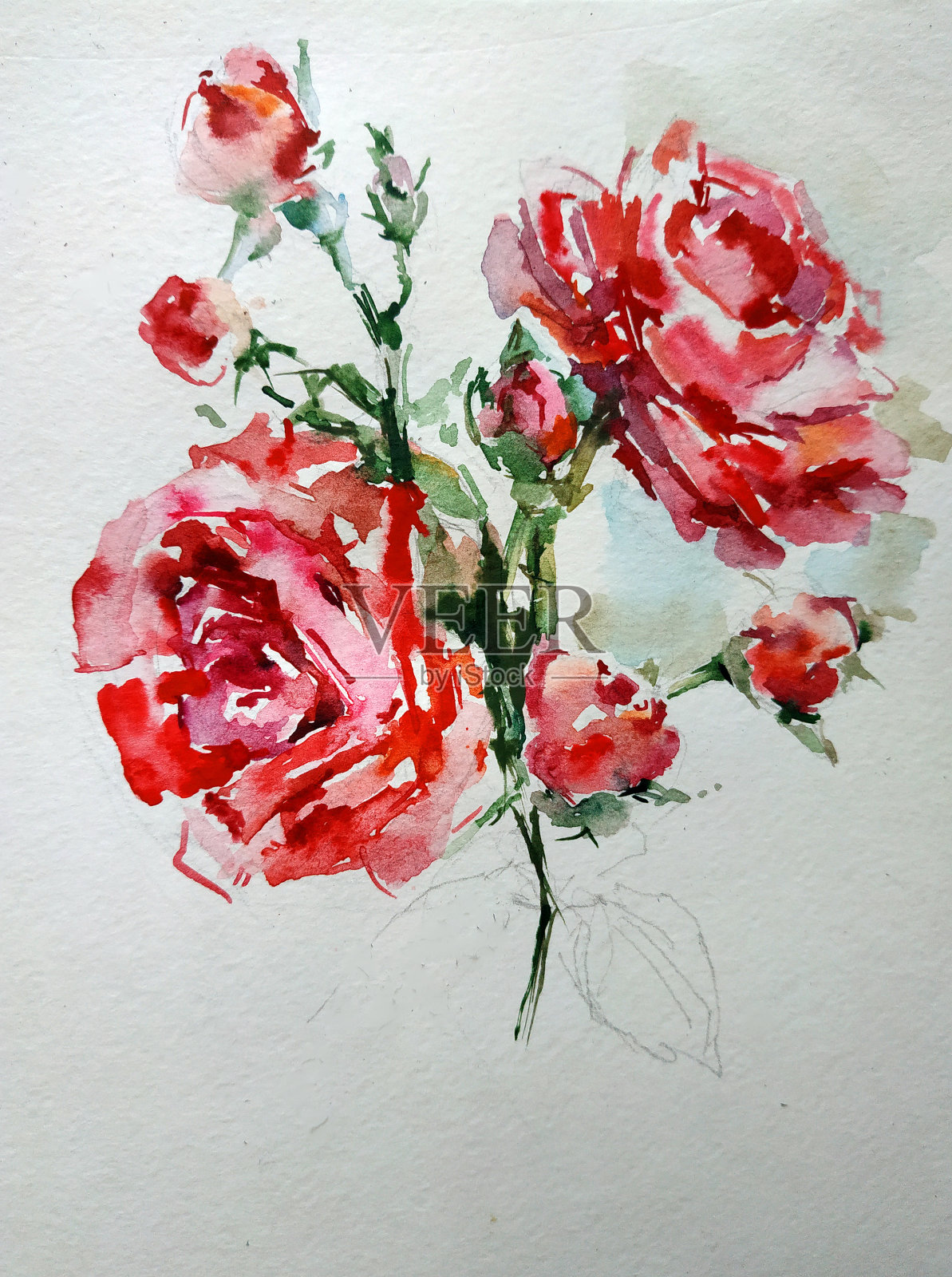 抽象鲜艳的装饰背景。花的图案手工制作。美丽温柔浪漫的夏日玫瑰花插画图片素材