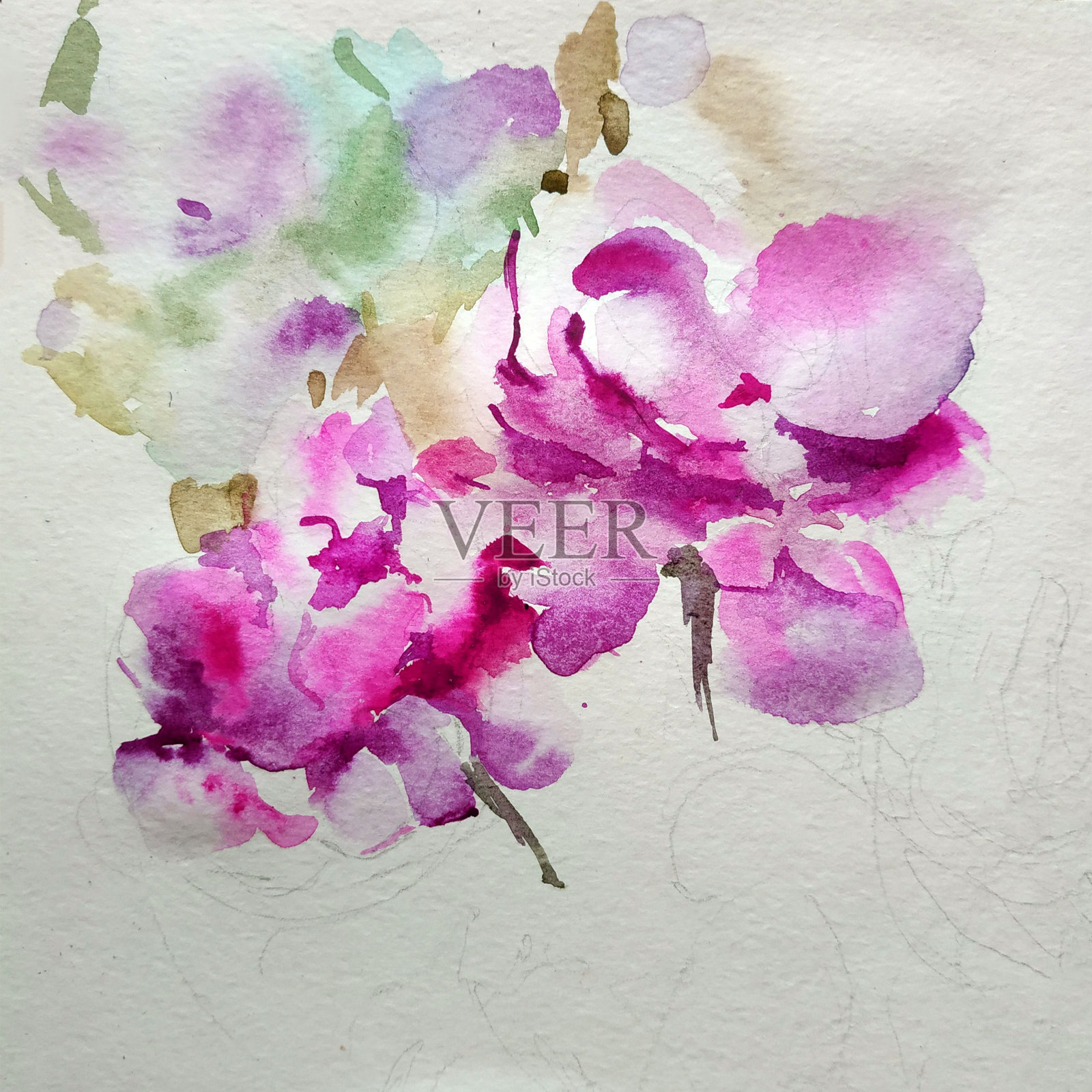 抽象鲜艳的装饰背景。花的图案手工制作。美丽温柔浪漫的夏日玫瑰花插画图片素材