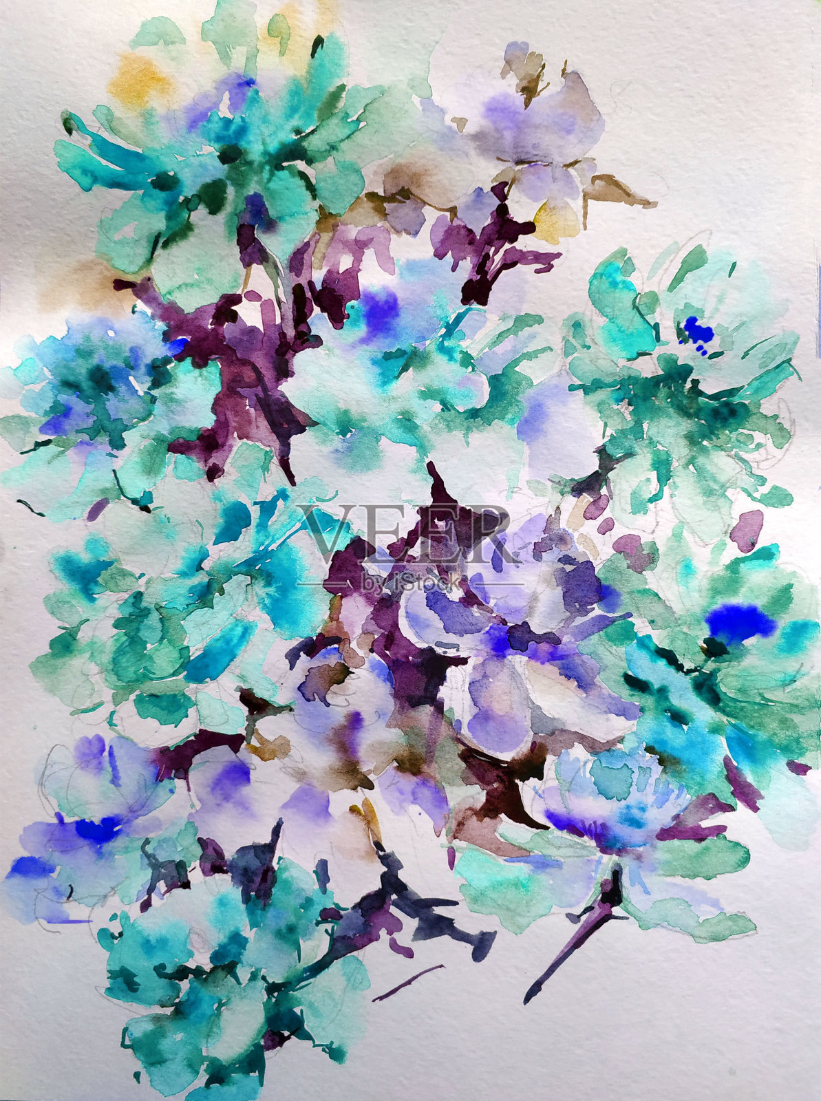 抽象鲜艳的装饰背景。花的图案手工制作。美丽温柔浪漫的夏日玫瑰花插画图片素材