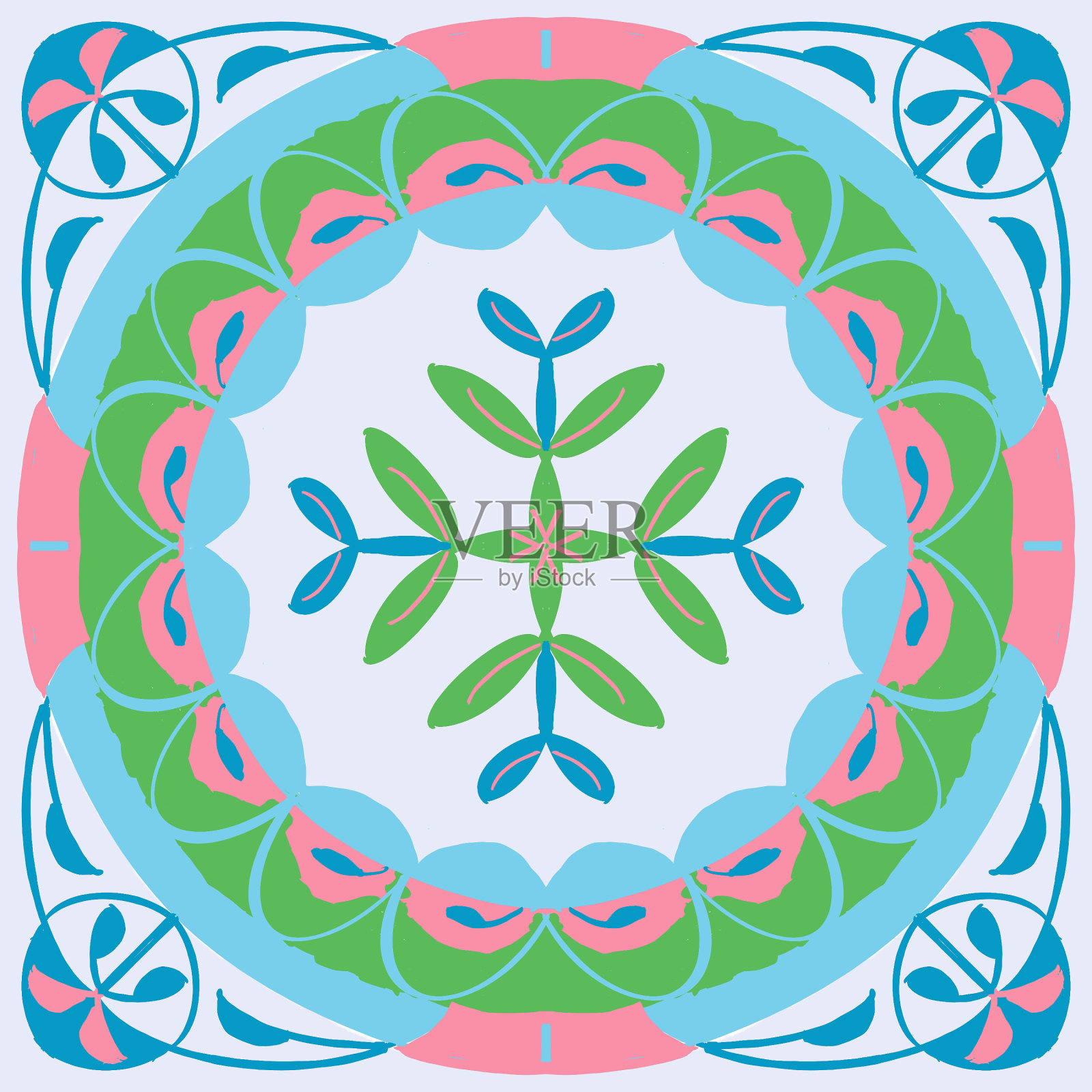 圆形几何手绘瓷砖设计在白色广场插画图片素材