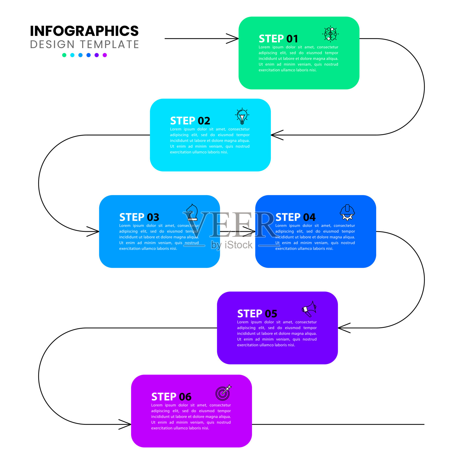 信息图形模板图标和6个选项或步骤。时间轴插画图片素材