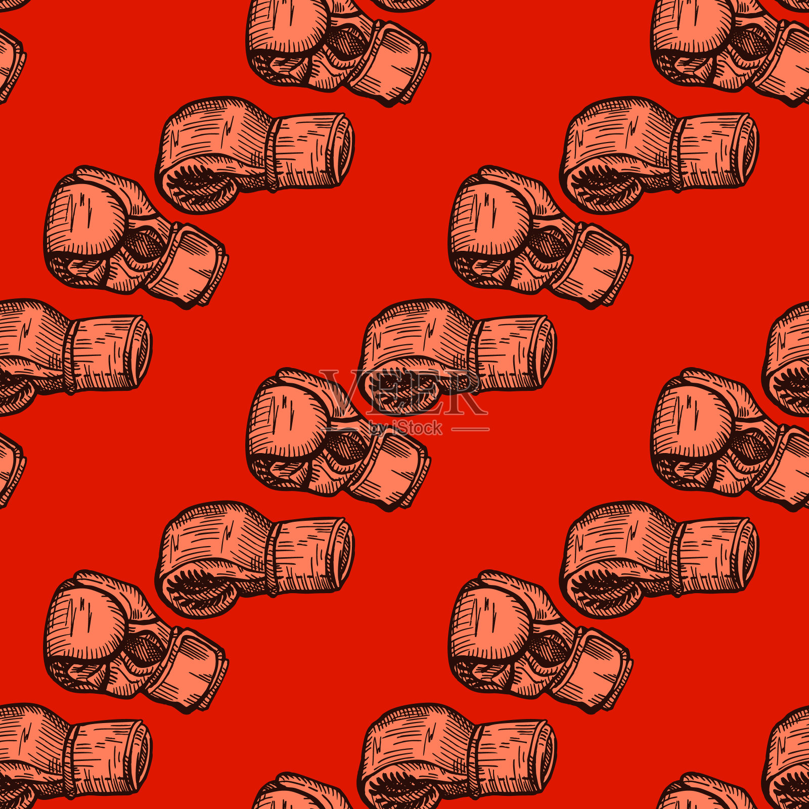 拳击手套无缝图案。复古运动库存背景。插画图片素材