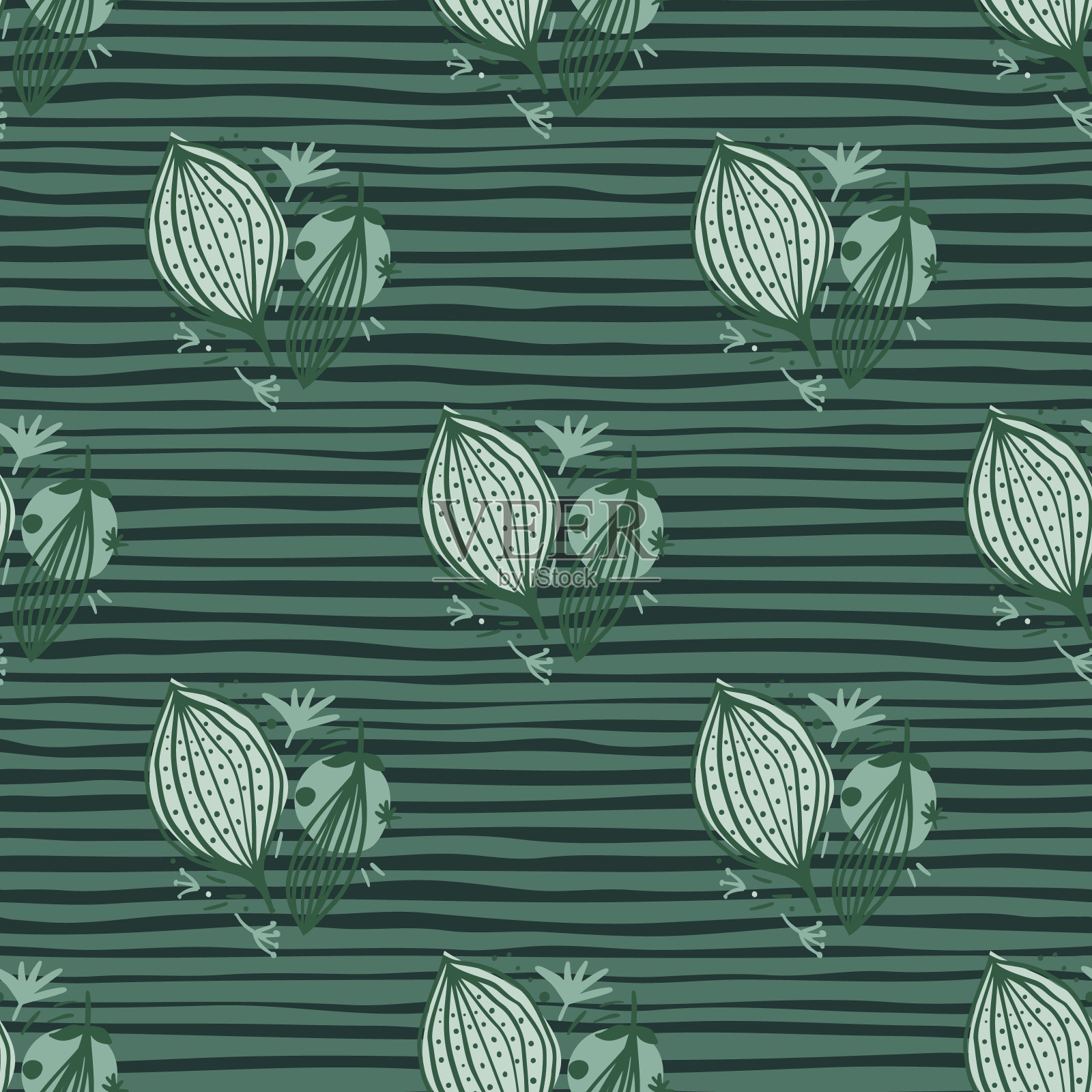 无缝图案与当代叶子。创意花叶壁纸。插画图片素材