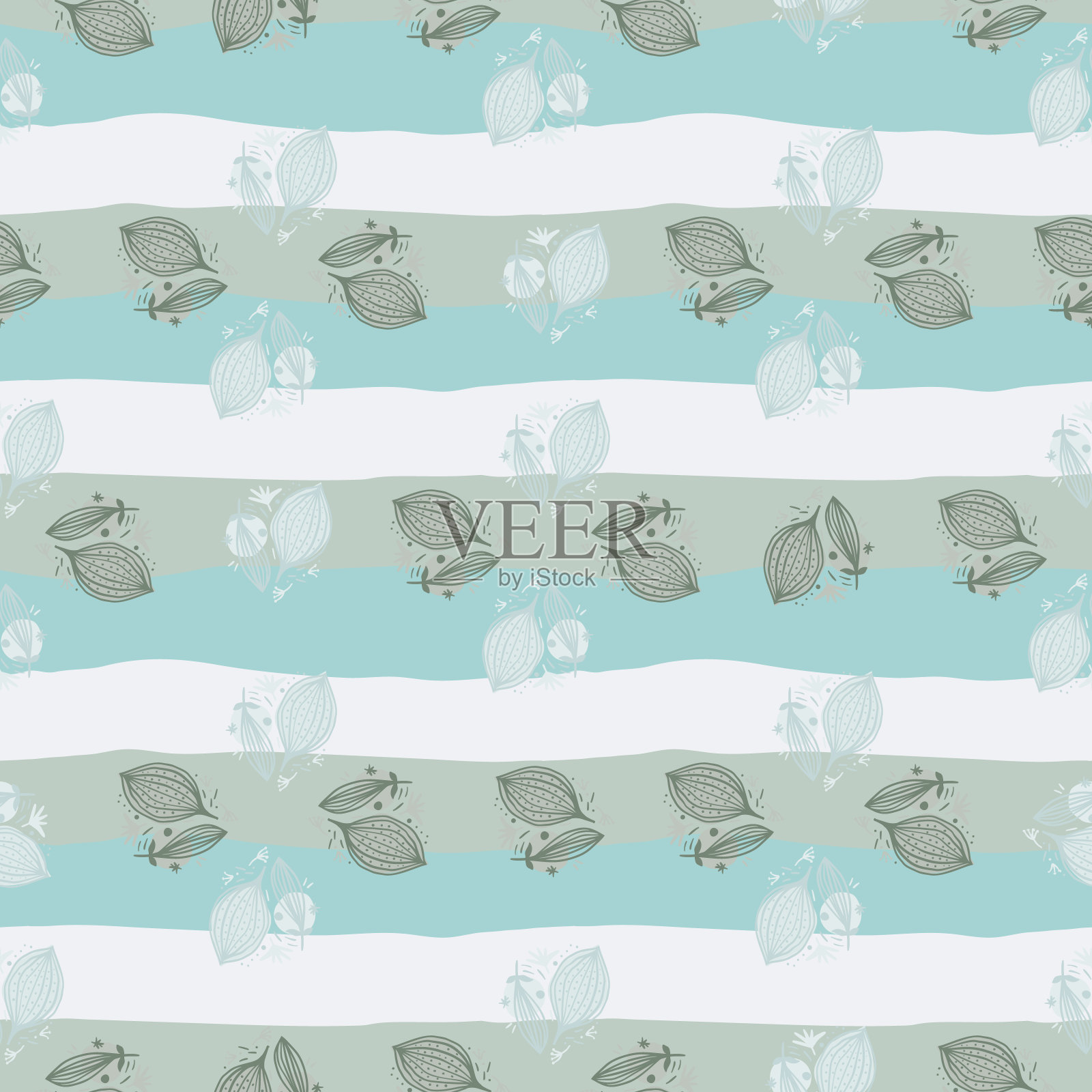 无缝图案与当代叶子。创意花叶壁纸。插画图片素材