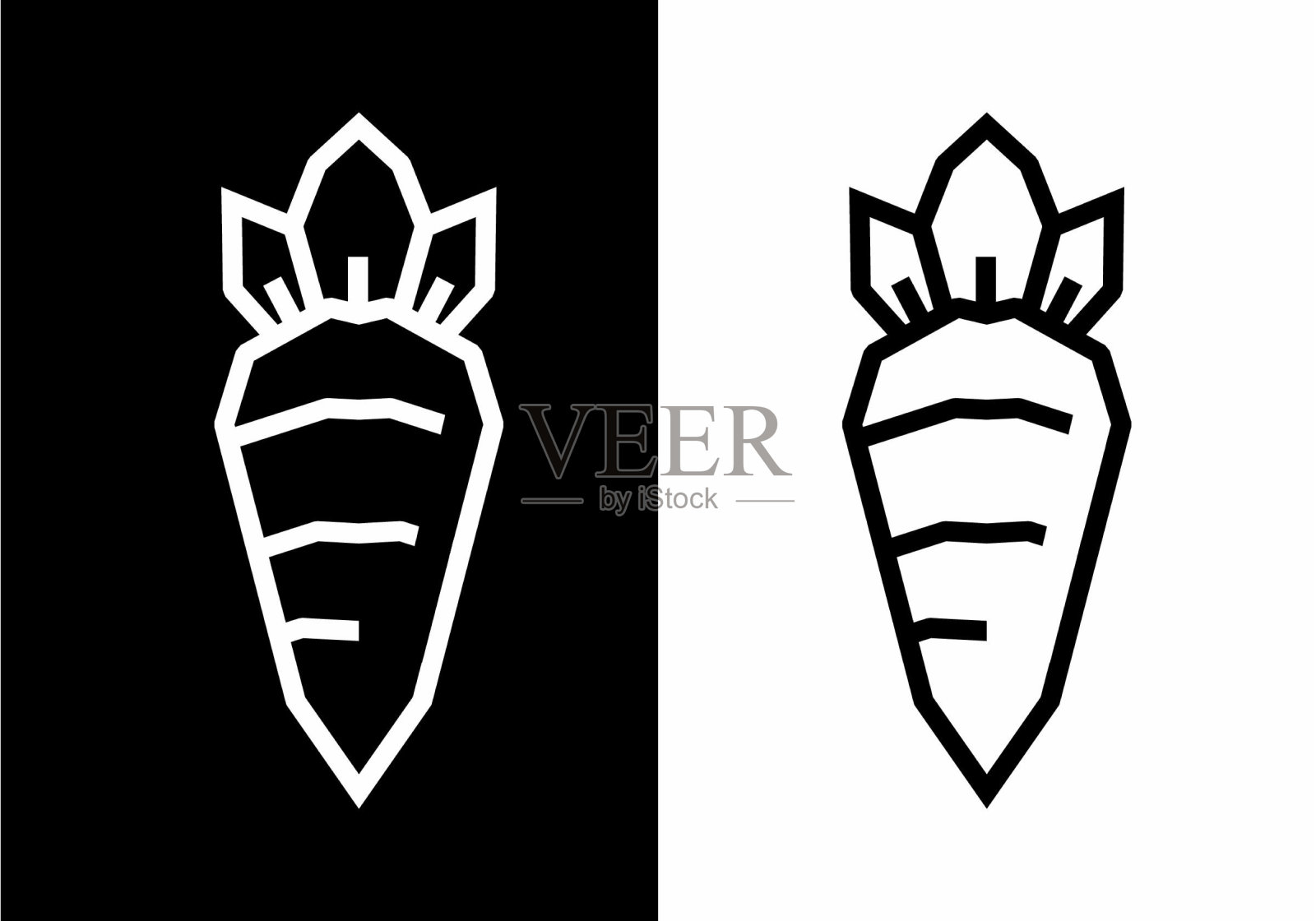 黑白胡萝卜的呆板艺术风格插画图片素材