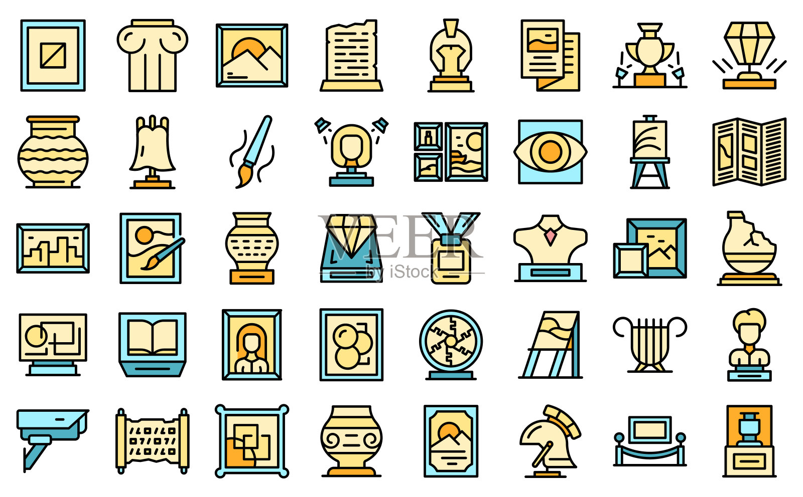 艺术画廊图标设置矢量平图标素材