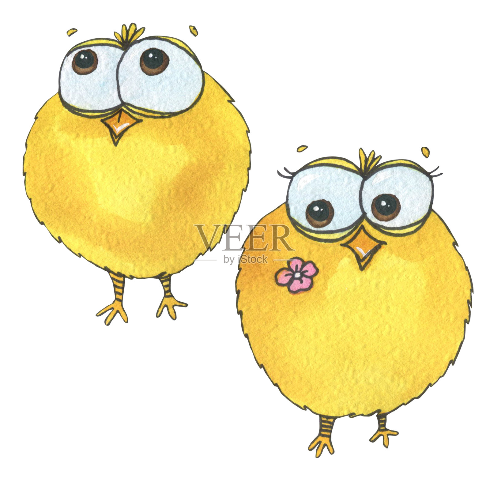 复活节快乐的水彩插画。一组单独的图像。插画图片素材