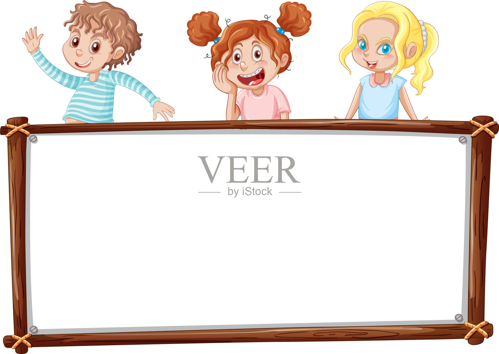 板模板与快乐的孩子插画图片素材