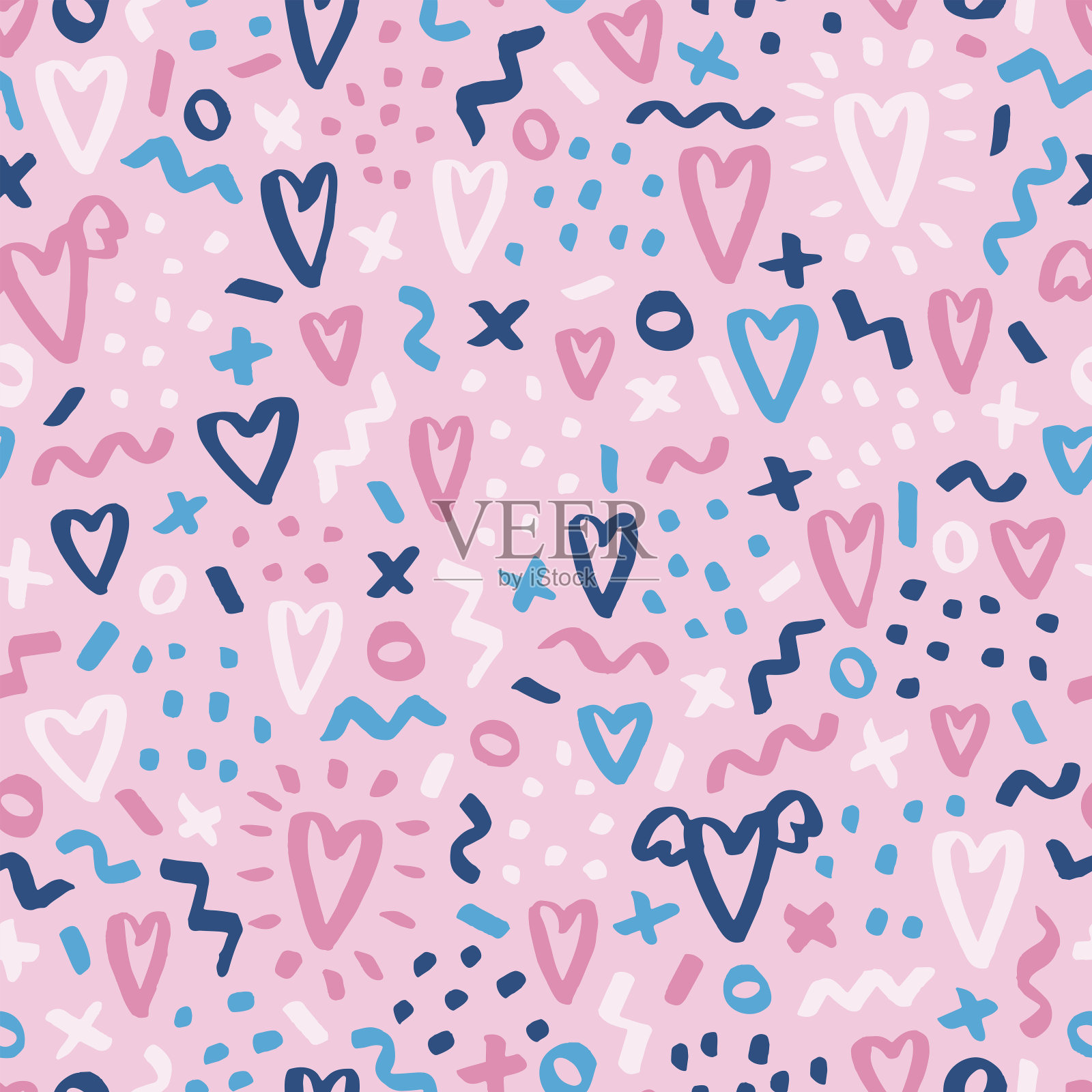 可爱的蜡笔爱情涂鸦。情人节的模式。插画图片素材