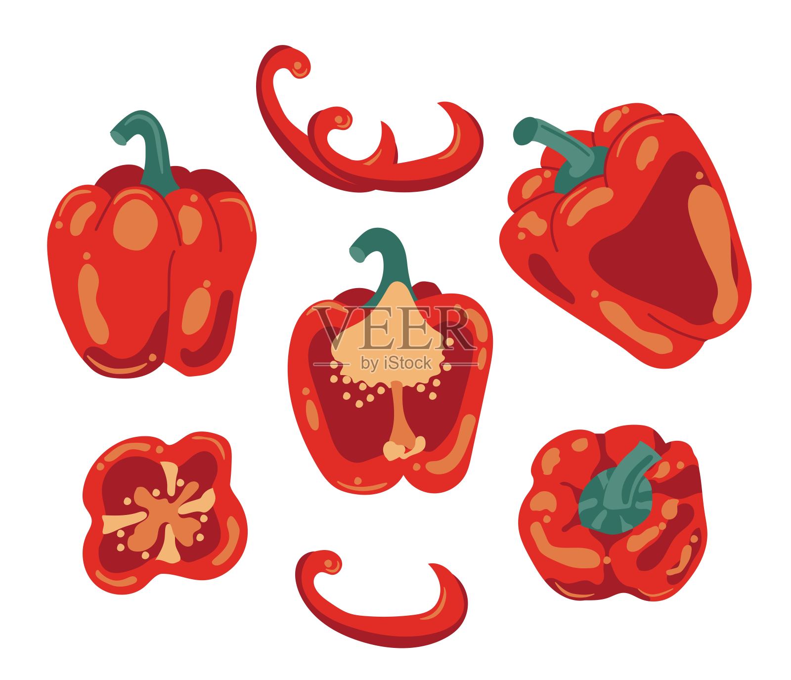 卡通灯笼椒设置孤立在白色背景。插画图片素材