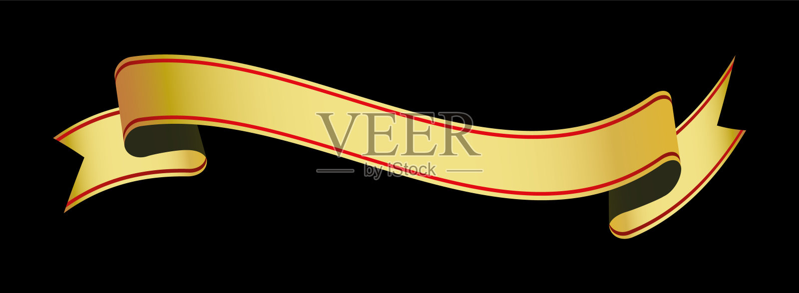 在黑暗的背景上的金色的老式丝带旗帜标签-向量插图插画图片素材