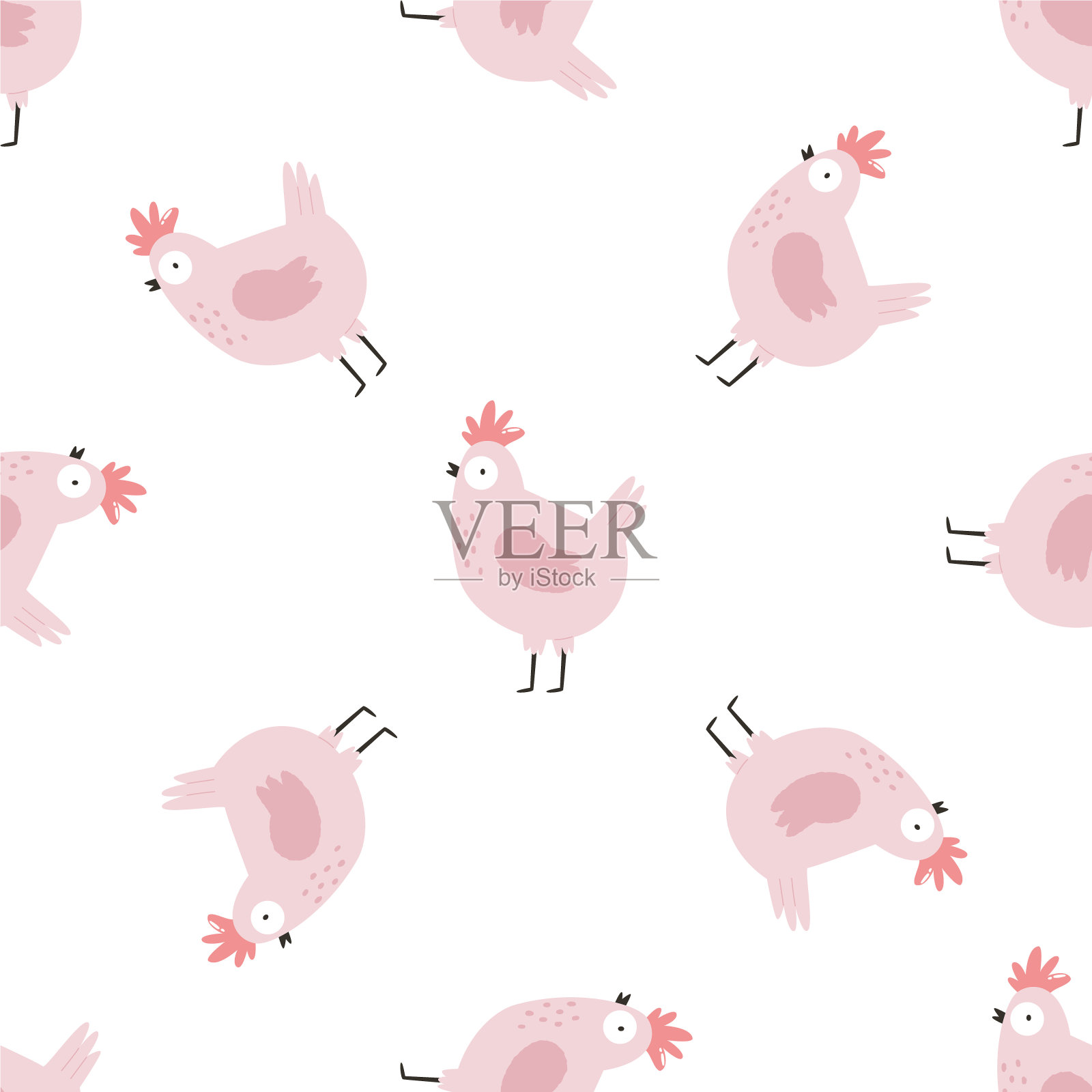 无缝图案与可爱的鸡，公鸡复活节假期插画图片素材