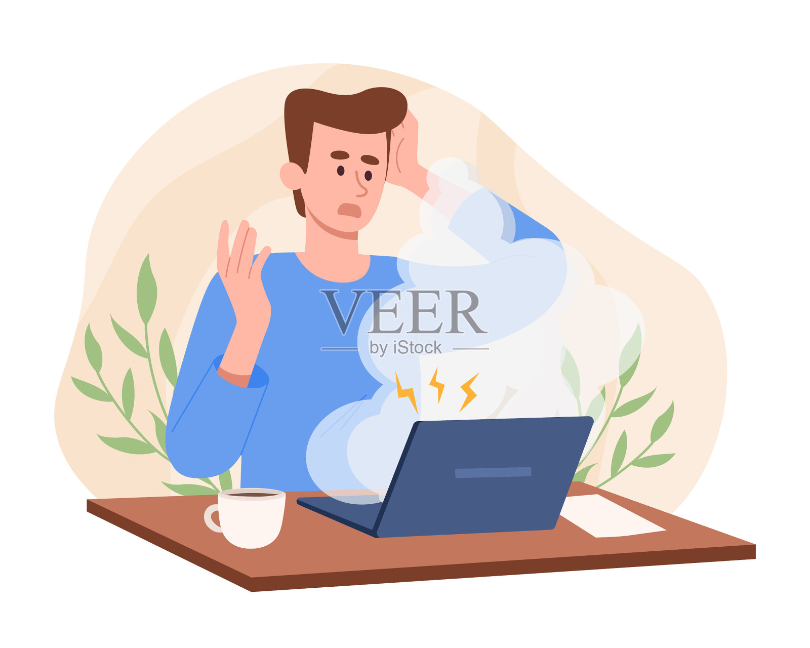 坏掉的电脑有烟雾概念设计元素图片