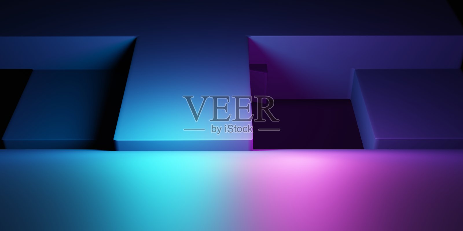 紫色和蓝色抽象几何背景的3d渲染。朋克的概念。场景广告，技术，展示，横幅，化妆品，时尚，商业。科幻小说插图。产品显示照片摄影图片