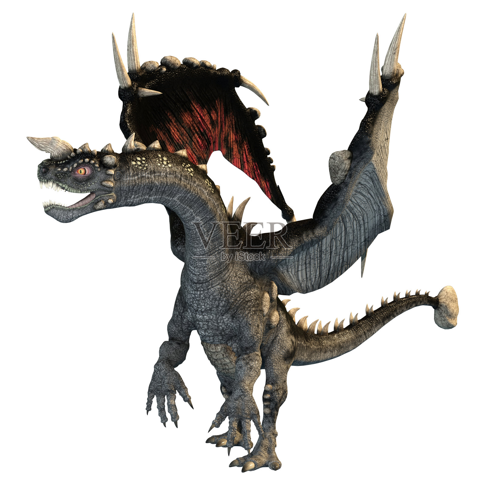 3D渲染童话龙在白色照片摄影图片