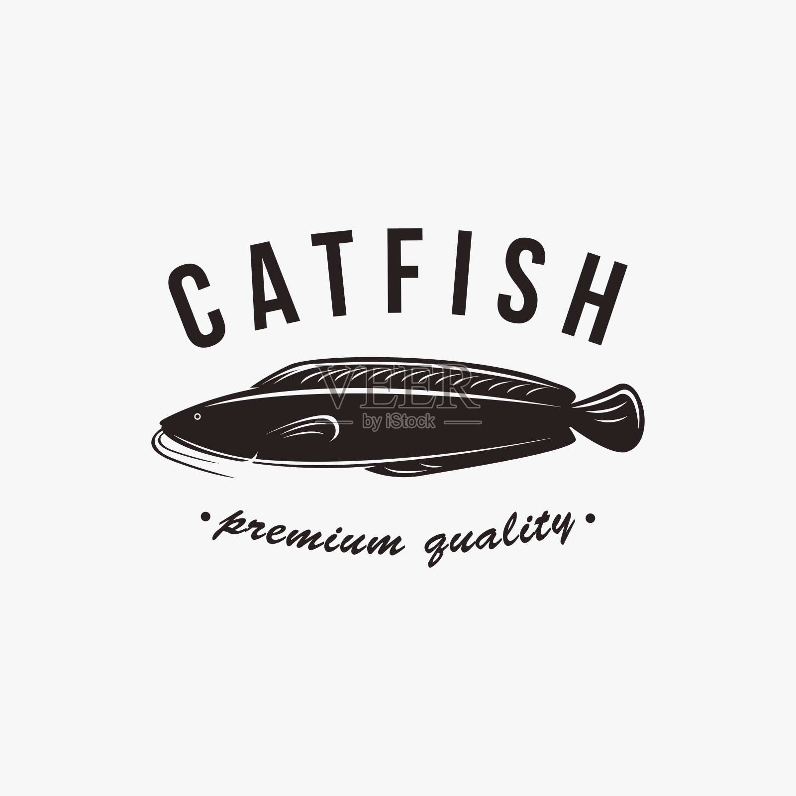 复古鲶鱼鱼标志在白色背景插画图片素材