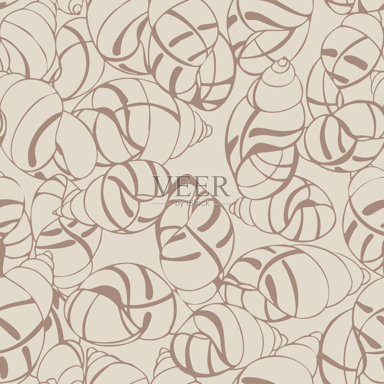 无缝装饰海螺图案设计印刷。手绘草图风格。摘要卷曲漩涡形状。简单的植物自然背景的表面，纺织品，织物。壳图纸。插画图片素材