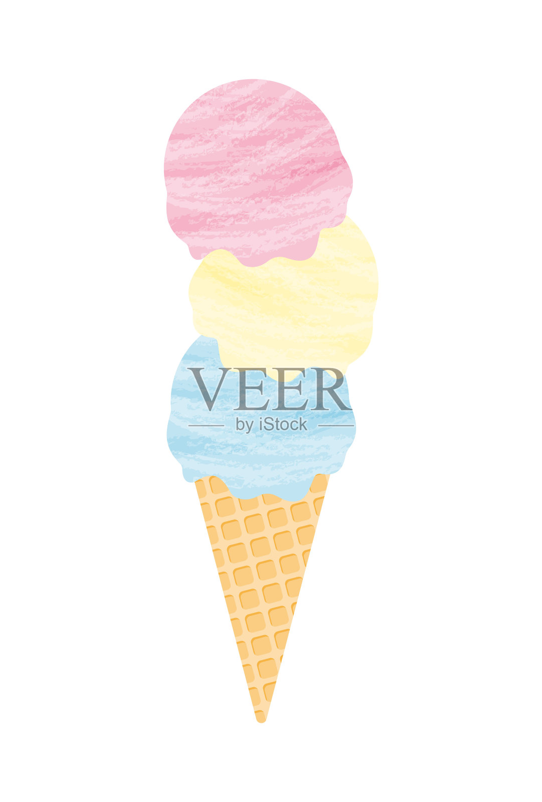 矢量背景与横幅，卡片，传单，社交媒体壁纸等三重冰淇淋蛋筒。插画图片素材