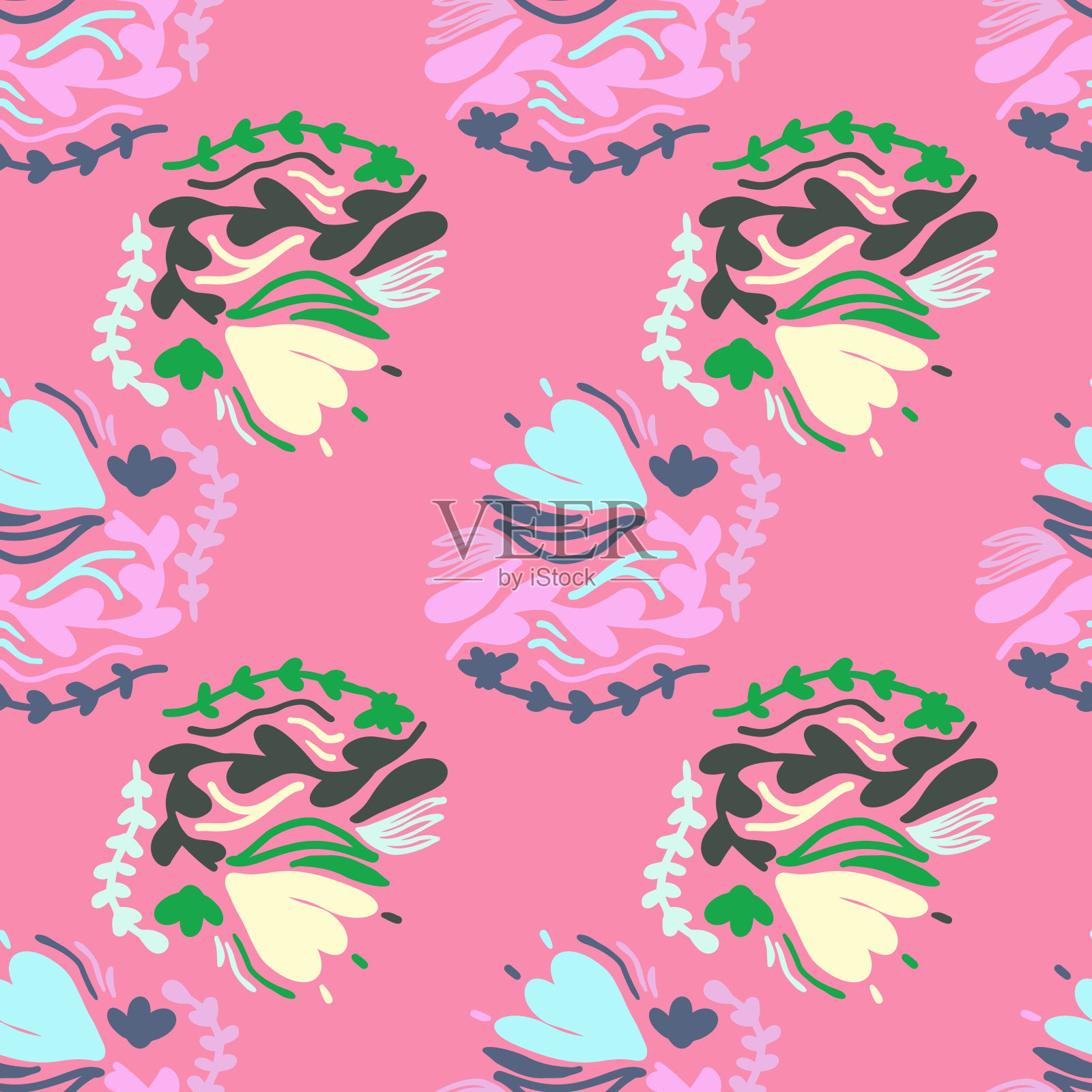 陈年花叶无缝图案。插画图片素材