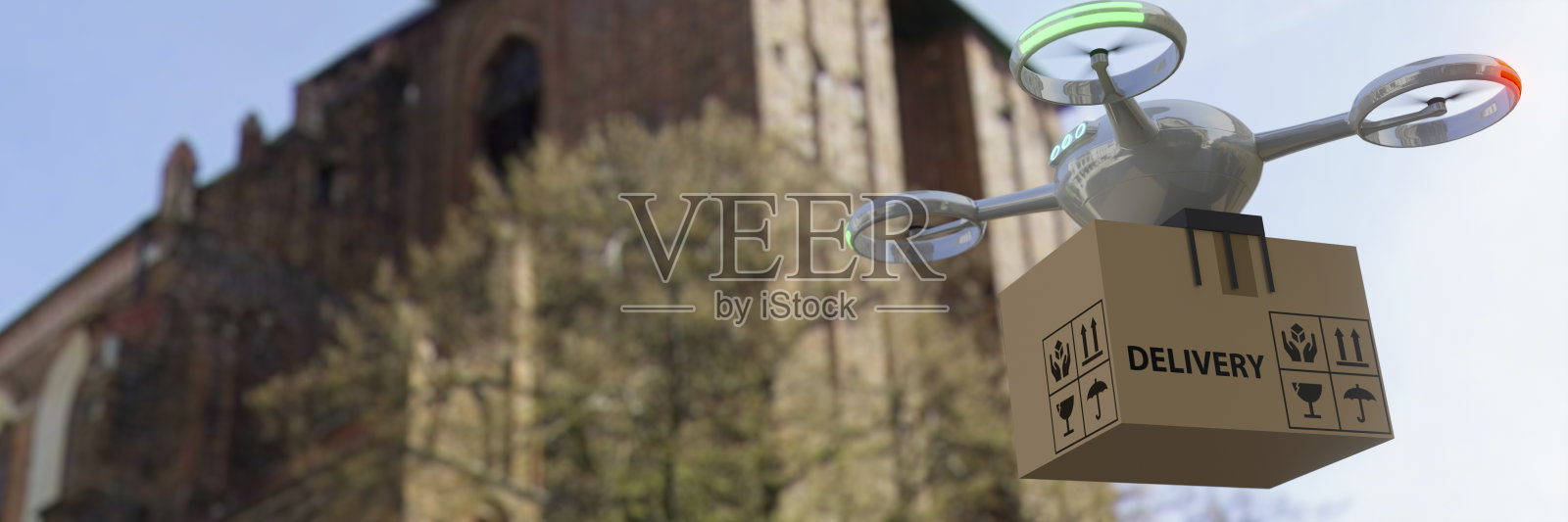 无人机交付包裹3d渲染照片摄影图片