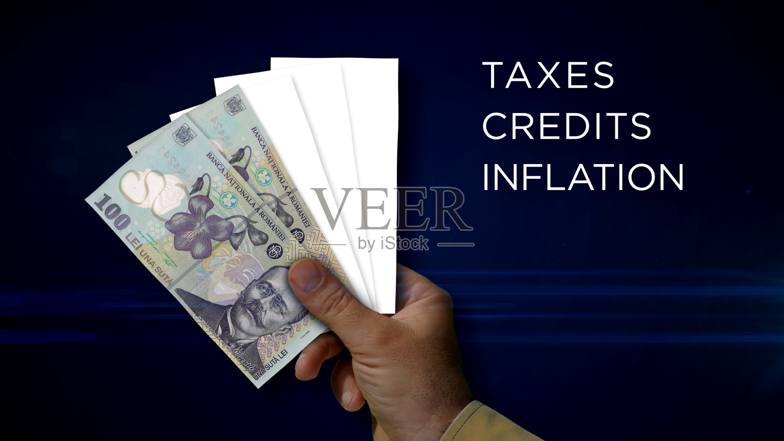 罗马尼亚雷不断堆钱在手中概念3d插图照片摄影图片