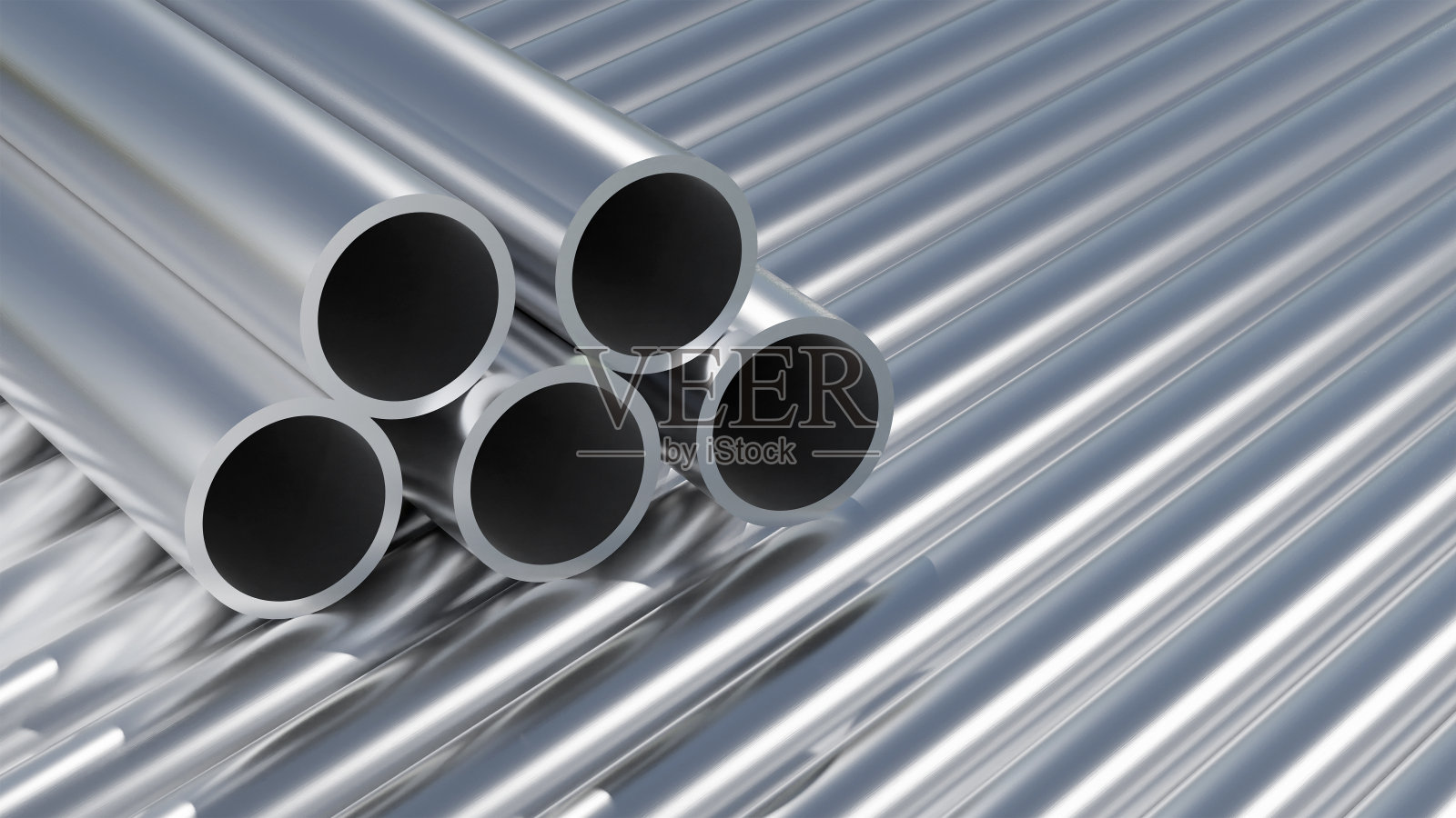 集团公司，集简单新型高品质闪光镀锌不锈钢金属铝合金管材堆垛、铁管、工业建筑材料、用品仓储、仓库库存、无人库存照片摄影图片