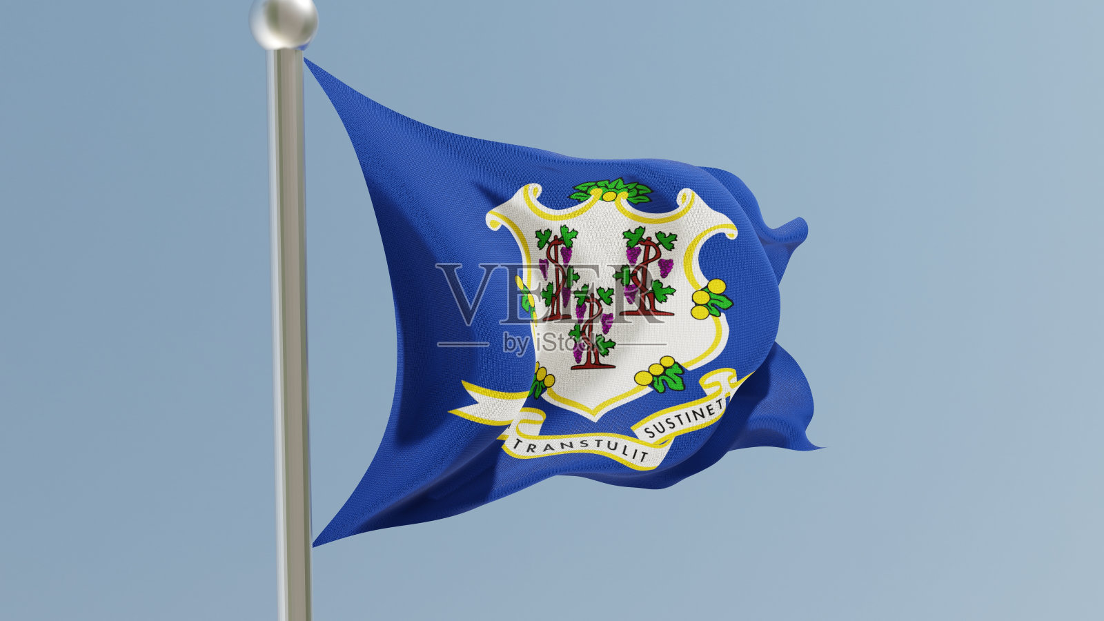 康涅狄格州旗在旗杆上照片摄影图片