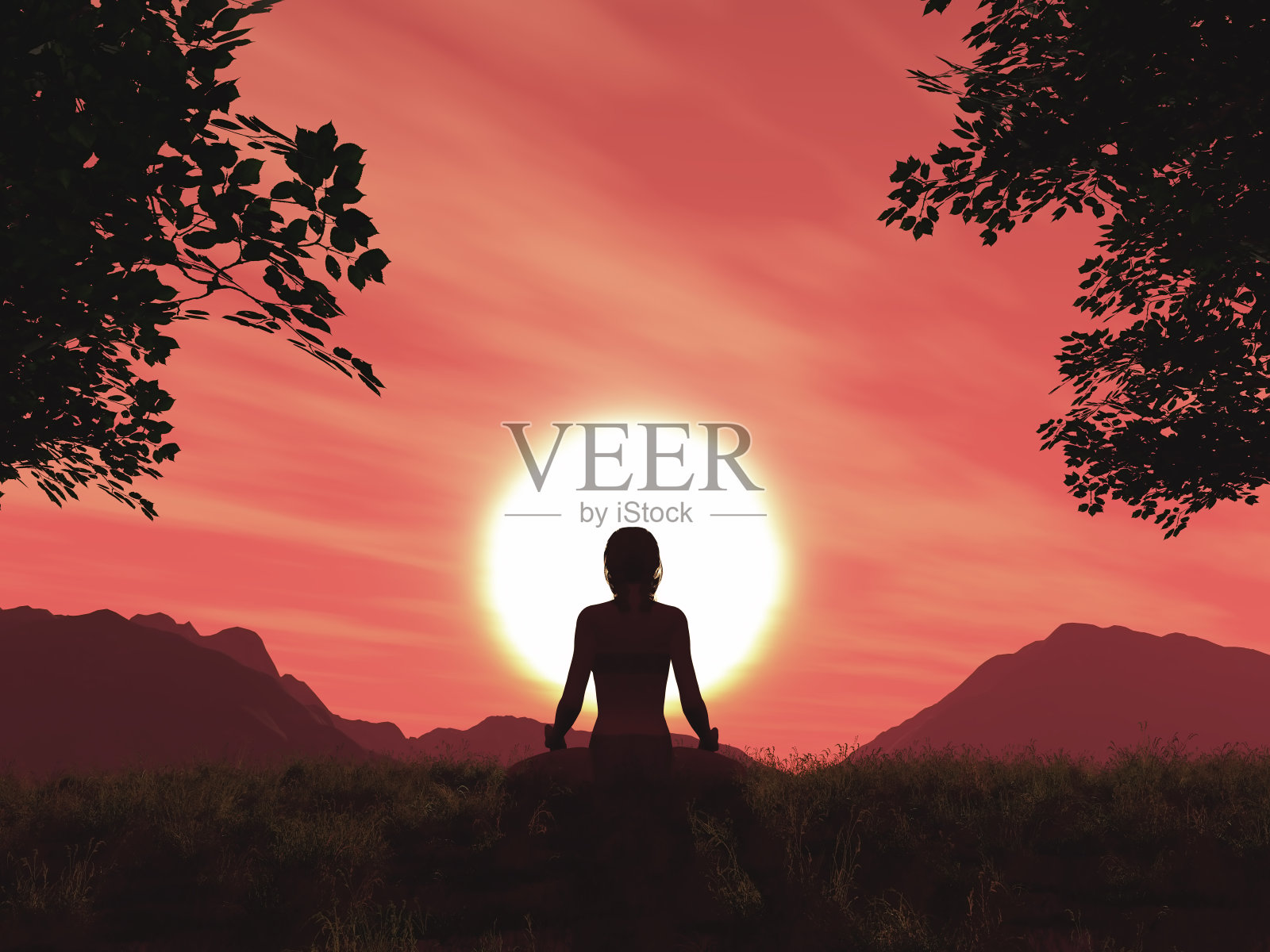 乡村瑜伽姿势的3D女性照片摄影图片