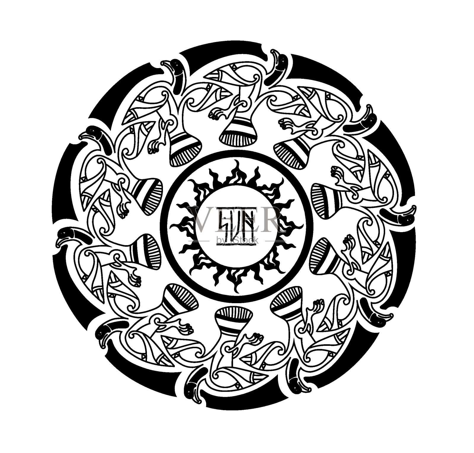 阿兹特克可可无缝图案设计线的艺术风格矢量插图插画图片素材