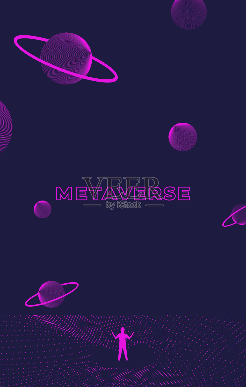 商人站立轮廓和数字轮廓曲线点、线、波。元世界和虚拟现实技术的概念插画图片素材