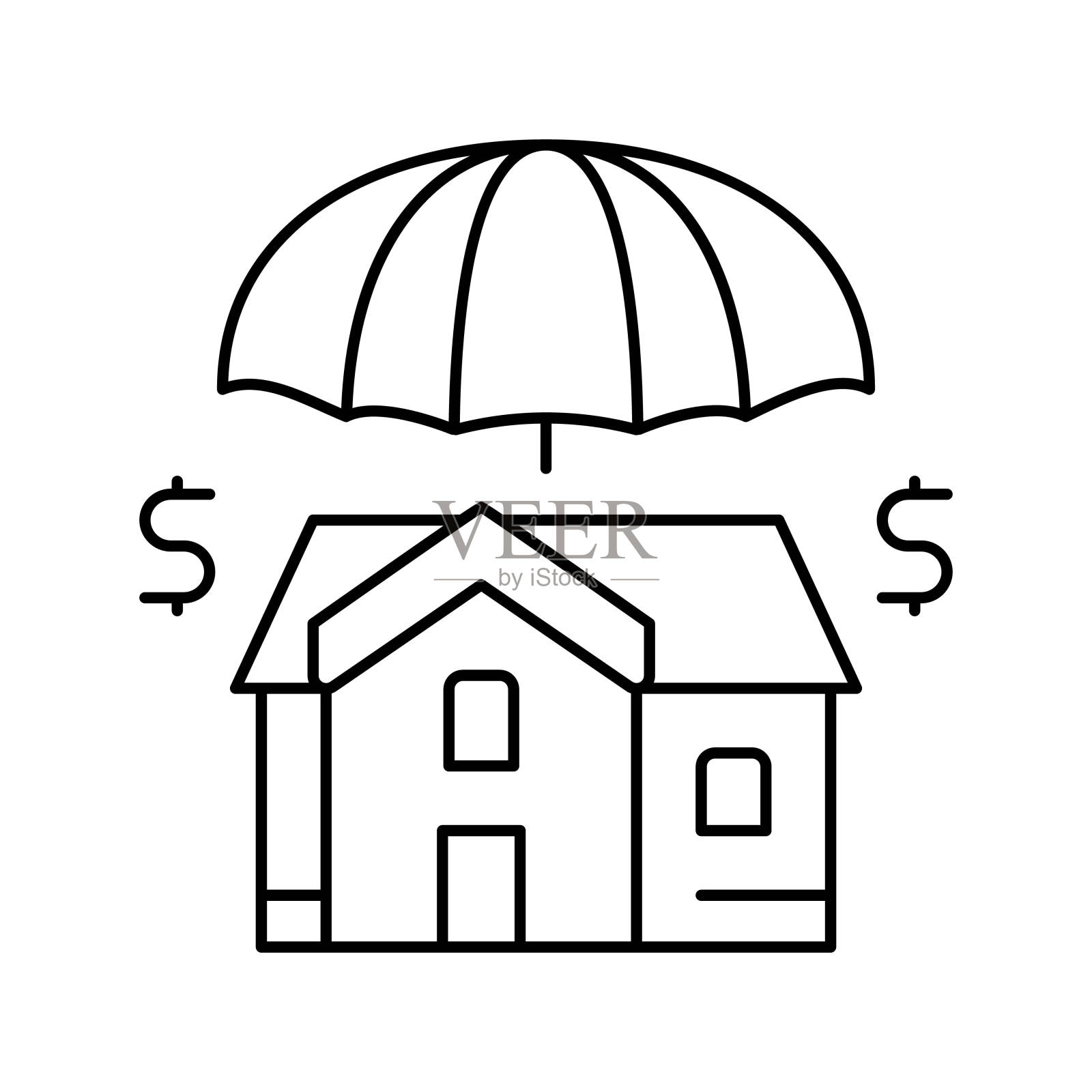 家庭保险线图标矢量插图插画图片素材
